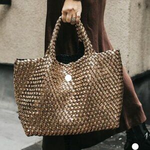 NWT Naghedi St. Barths Large Metallic Gold Tote Bag and Clutch in Etoile
